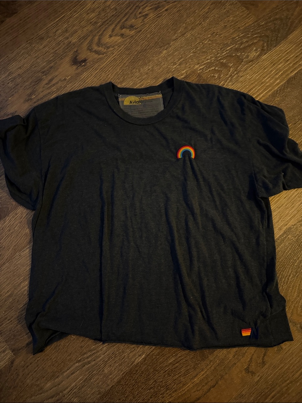 Aviator Nation Black Tee with Rainbow Chest Emblem - Men's Short Sleeve